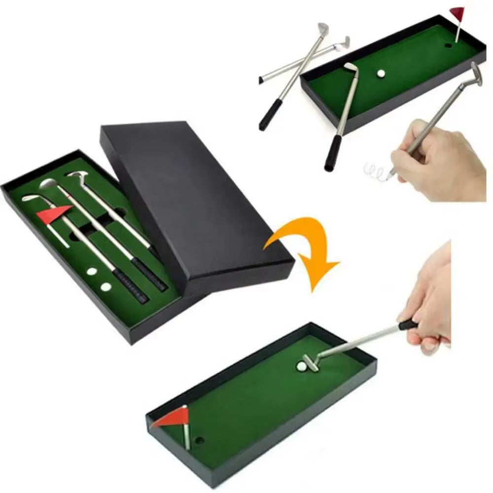 Golf Pen Set Mini Desktop Golf Ball Pen Gift Includes Putting Green 3 Clubs Pen Balls and Flag Desk Games