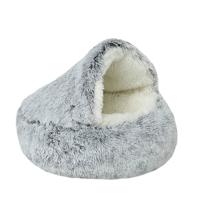 2 in 1Pet Dog Cat Bed round Plush Cat Warm Bed House Soft Long Plush Bed for Small Dogs Cats Nest Donut Warming Sleeping Bed