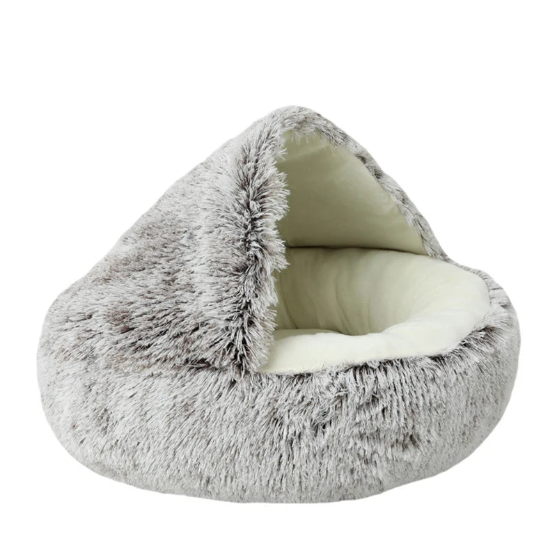 2 in 1Pet Dog Cat Bed round Plush Cat Warm Bed House Soft Long Plush Bed for Small Dogs Cats Nest Donut Warming Sleeping Bed